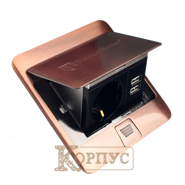 Розетка врізна для підлоги EH-F007 з заземленням +2USB
