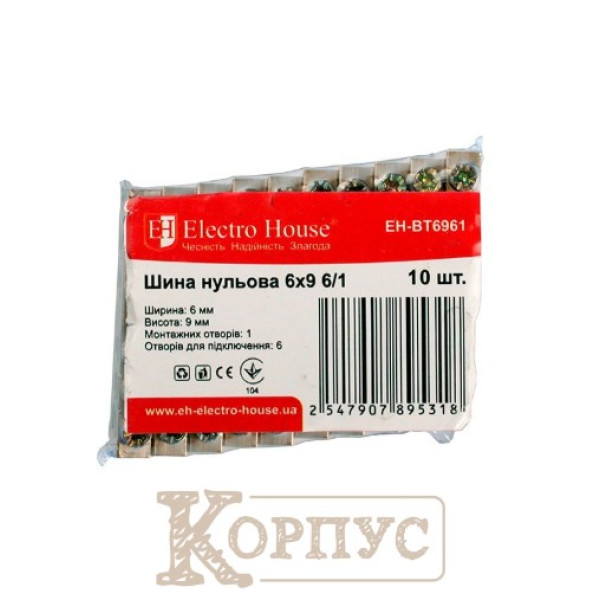 Шина нульова 6х9 мм² 6/1, 1 отвір EH-BT6961
