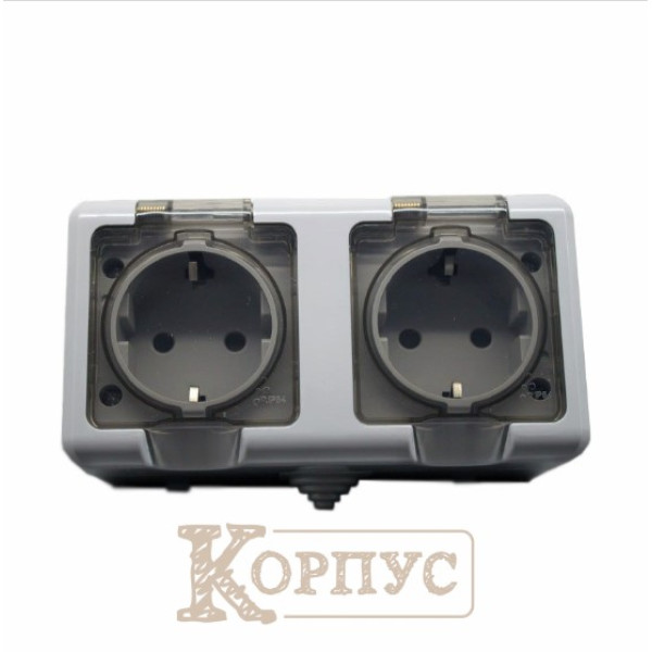 Розетка подвійна із заземленням та кришкою 16А IP54 EH-SW4