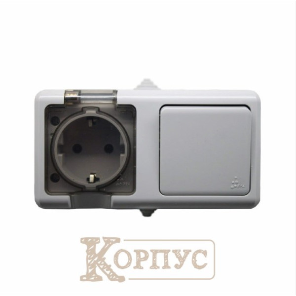 Розетка с заземлением и крышкой + выключатель одноклавишный IP54 EH-SW5