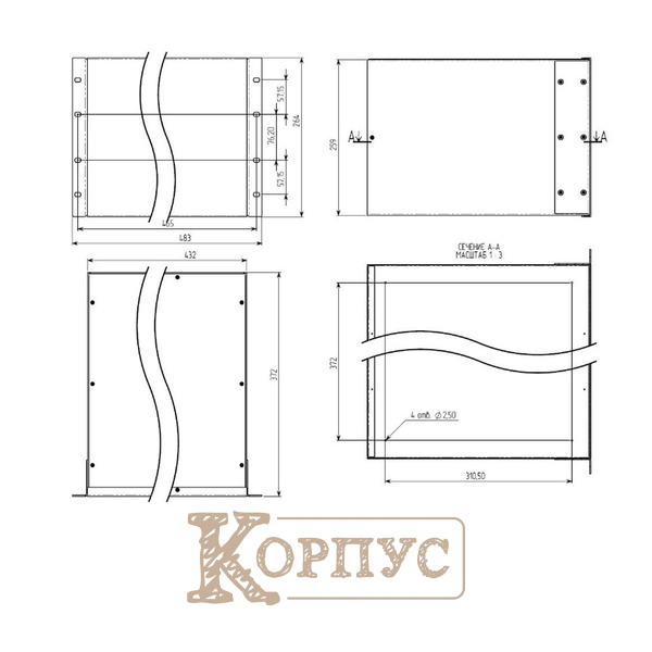 Корпус металевий 6U-370S в 19 стійку Rack Professional
