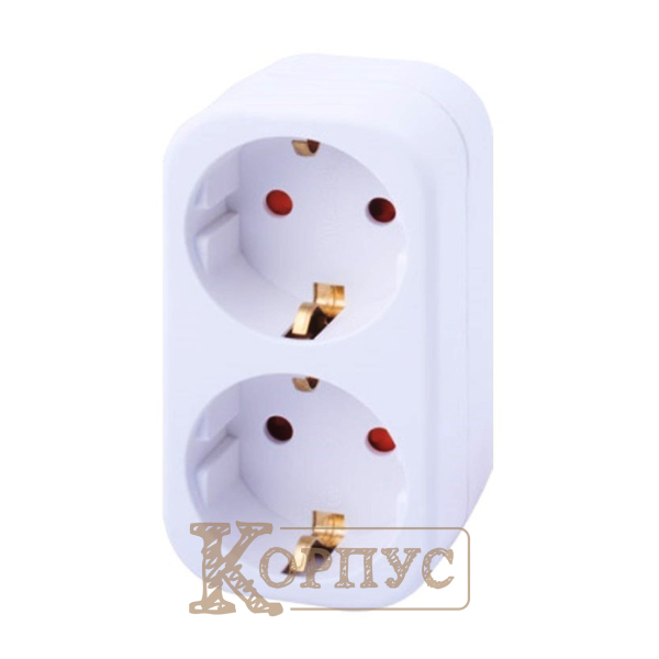 Трійник побутовий 2 гнізда e.socket.002.16.3 c заземленням